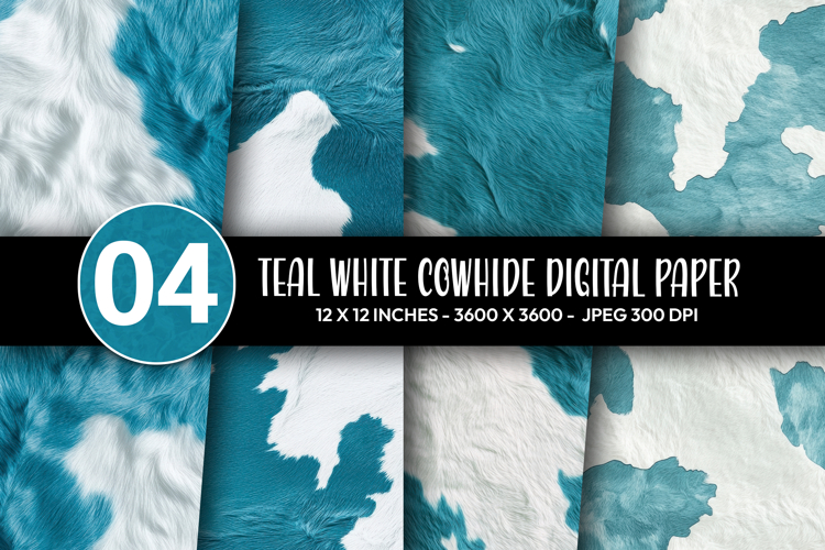 Teal White Cowhide Digital Paper