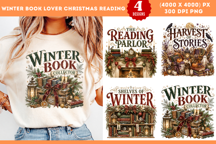 Winter Book Lover Christmas Reading Sublimation PNG