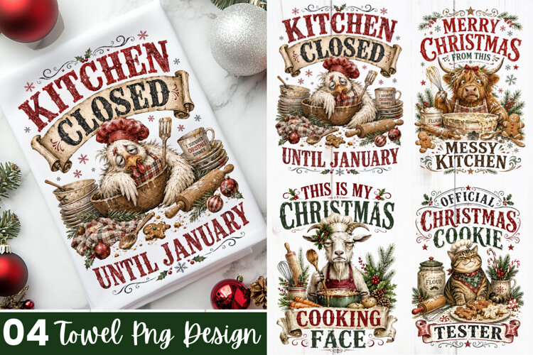 Funny Christmas Towel PNG,kitchen towel, christmas kitchen example image 1
