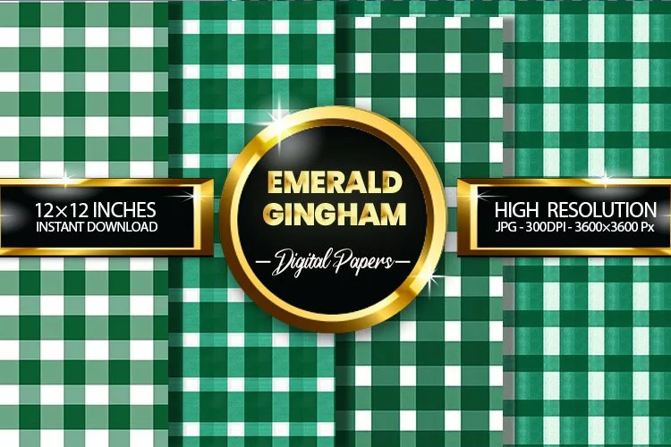 Emerald Gingham Digital Papers - 04 Variations