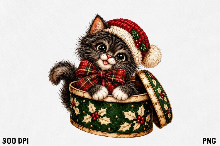 Cute Christmas Cat Clipart PNG | Whimsical Holiday Kitty example image 1