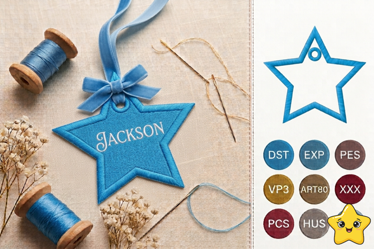 ITH Star Gift Tag Embroidery Design