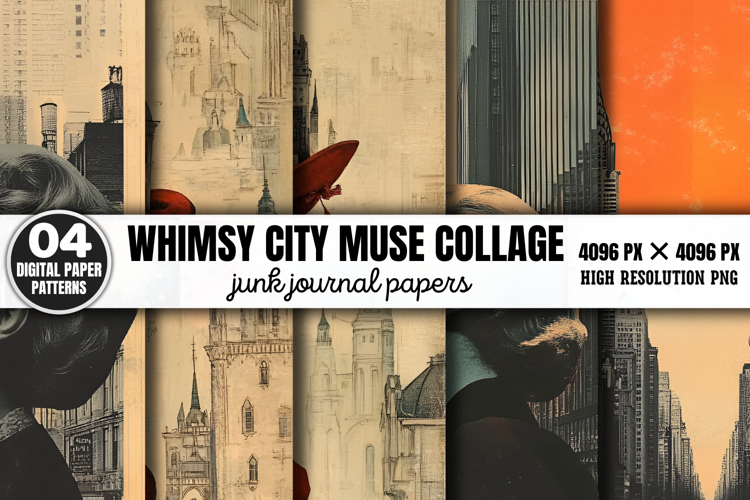Whimsy City Muse Collage Journal Paper PNG