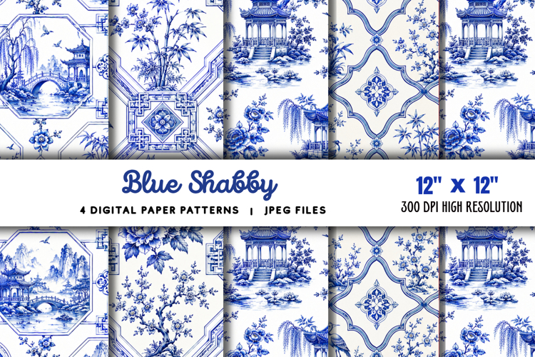 Blue Shabby Chic Chinoiserie Junk Journal JPG