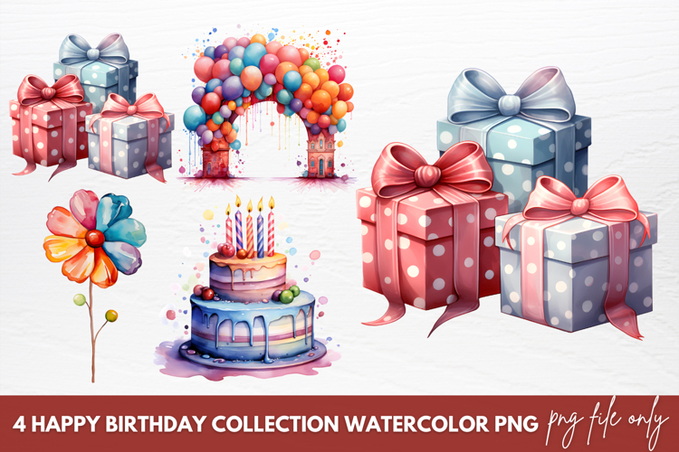 Happy Birthday Collection Watercolor Clipart