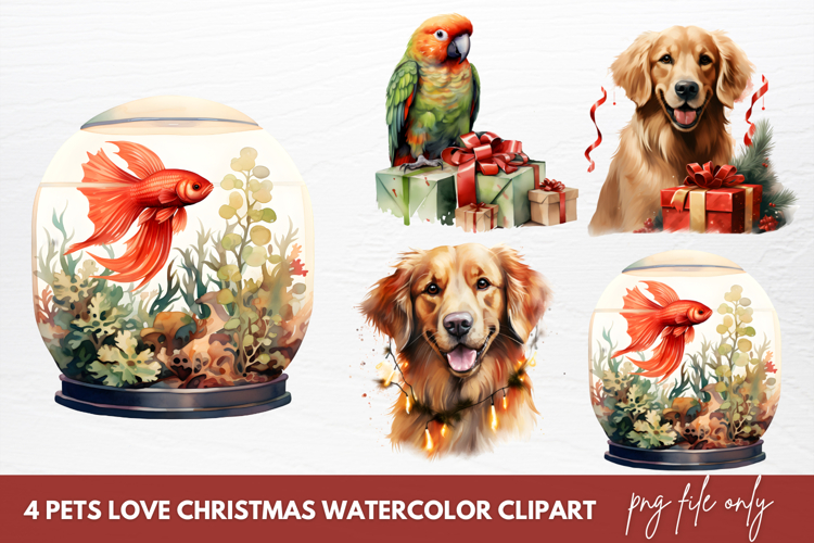 Pets Love Christmas Watercolor Clipart