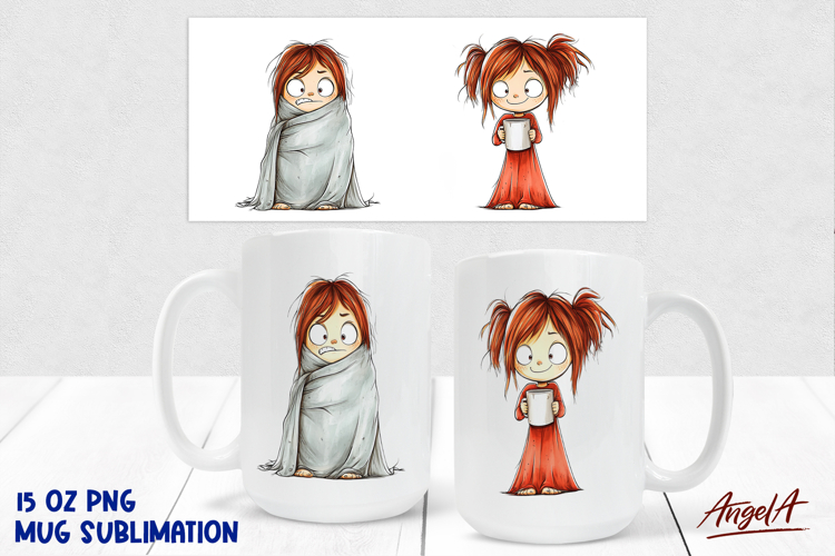 Happy sad girl drinking coffee 15 Oz Mug sublimation design