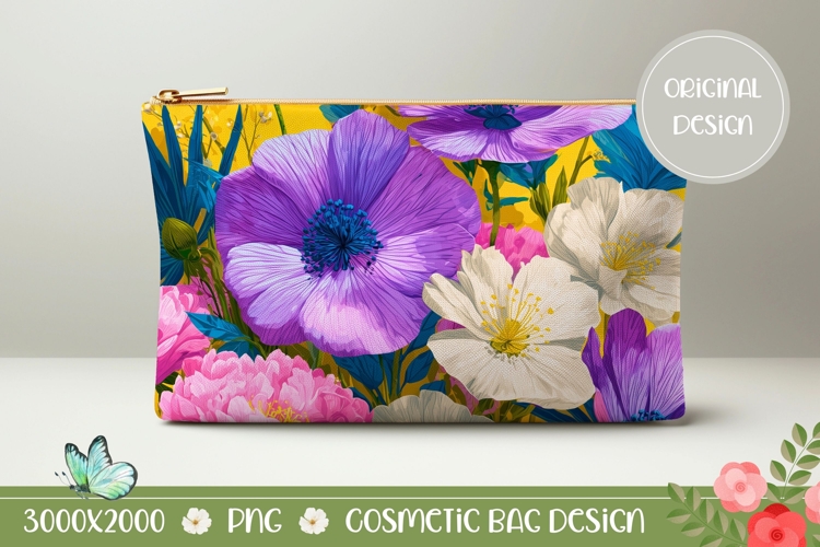 Purple Flowers Cosmetic Bag, Yellow Cosmetic Bag Template