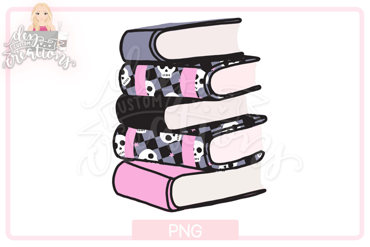 Halloween PNG: Book stack with skulls Pink and Black