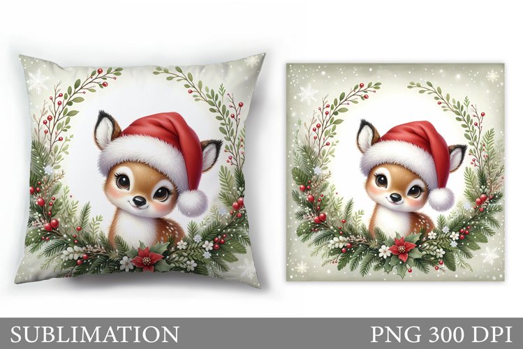 Christmas Deer Pillow Sublimation. Christmas Pillow Design example image 1