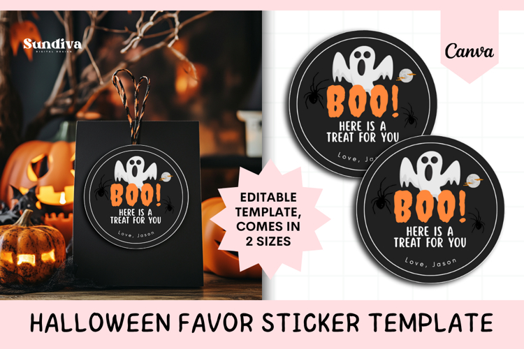 Halloween Treat Round Sticker Canva Template - 7