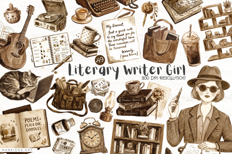 Literary Writer Girl Clipart example image 1