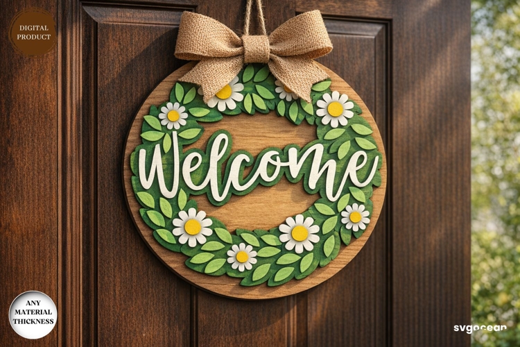 Spring Wreath Door Sign Laser Cut | Wooden Door Sign | SVG