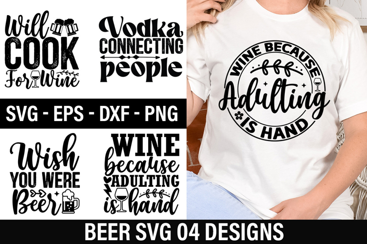 Beer SVG Design - Wine because adulting is hand
