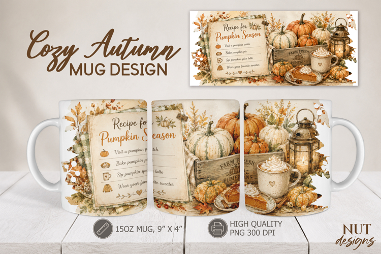 Pumpkin Season Mug Wrap farmhouse Fall mug 15 oz