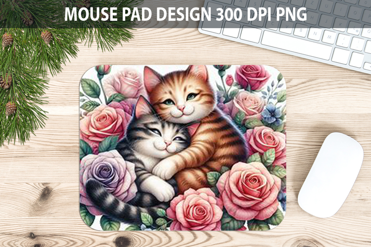 Watercolor Cat Mouse Pad Sublimation - Valentines Png