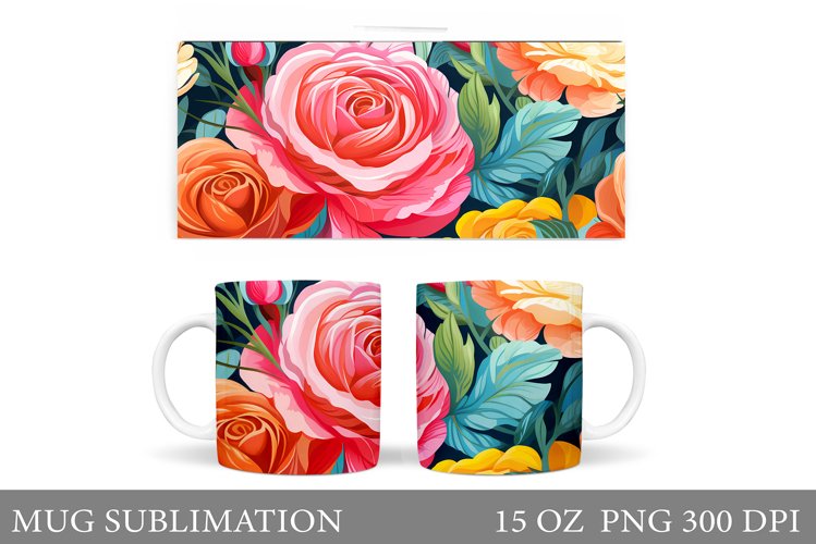 Roses Mug Sublimation. Flowers Mug Wrap Design