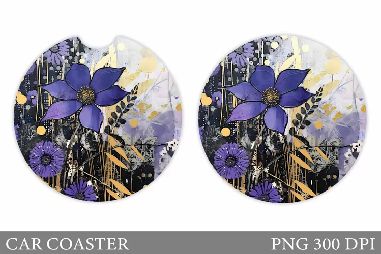 Floral Coaster Design. Flowers Car Coaster Sublimation