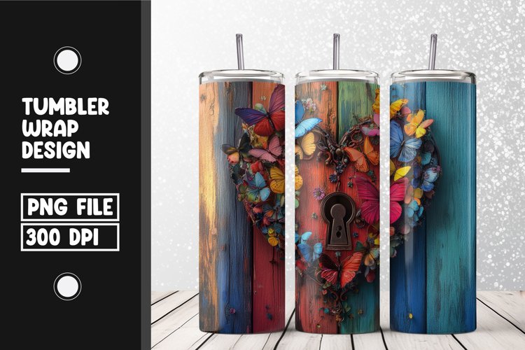 Butterfly heart Tumbler Wrap | Sublimation | 20 oz Skinny example image 1