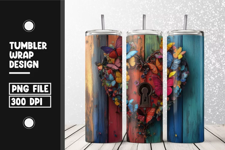 Butterfly heart Tumbler Wrap | Sublimation | 20 oz Skinny