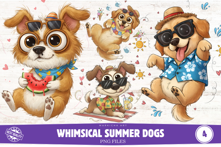 Whimsical Summer Dogs Clipart