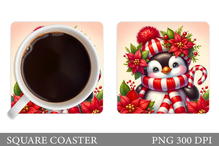 Cute Penguin Coaster Design. Christmas Coaster Sublimation example image 1