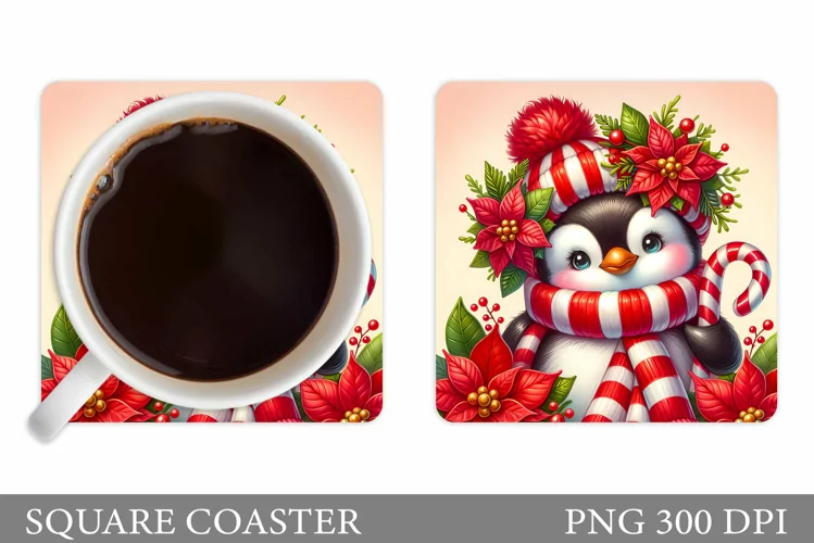 Cute Penguin Coaster Design. Christmas Coaster Sublimation