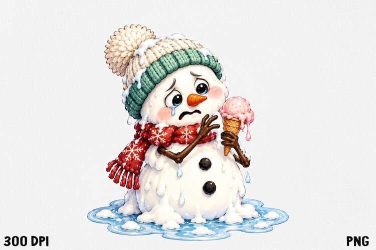 Funny Melting Snowman PNG Christmas Clipart example image 1
