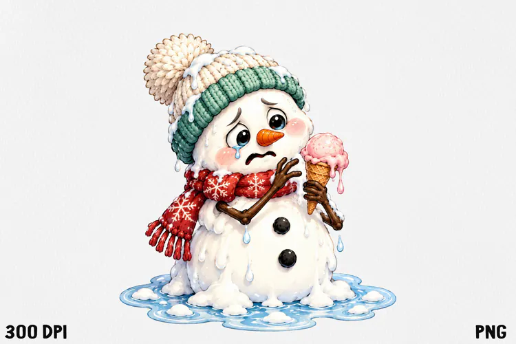 Funny Melting Snowman PNG Christmas Clipart