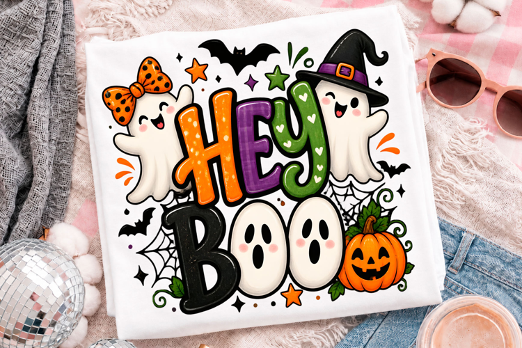 Cute Hey Boo Halloween Ghost Pumpkin Spooky Season T-Shirt D