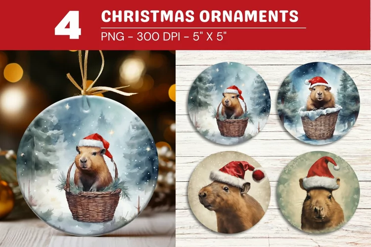 rounded christmas ornament capybara