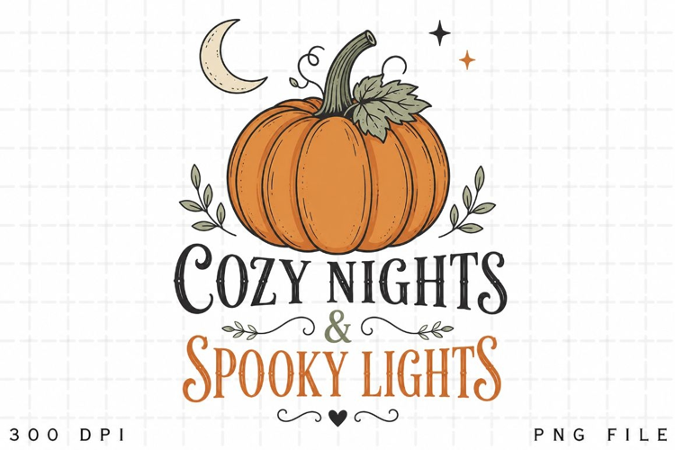 Cozy Nights Spooky Lights PNG Sublimation Design - Autumn