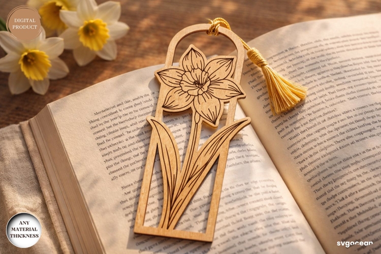 Daffodil Flower Bookmark Laser Cut | Book Lover | SVG