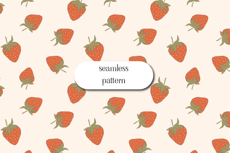 Seamless Strawberry Pattern, Cute Fruit on Cream Background