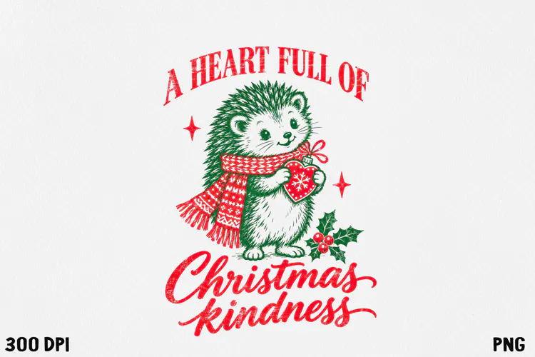 Vintage Christmas Hedgehog Retro Holiday Quote PNG