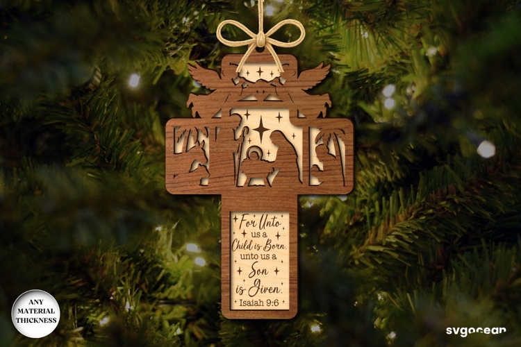 Nativity Cross Ornament Laser Cut | Bible Quotes | SVG