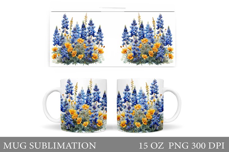 Flowers Mug Sublimation. Floral Mug Wrap Design example image 1