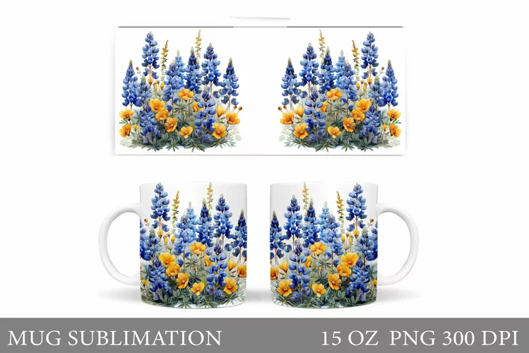 Flowers Mug Sublimation. Floral Mug Wrap Design