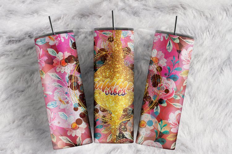 Summer Vibes Tropical Floral Gold Foil 20 oz tumbler wrap
