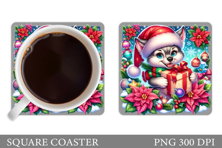 Wolf Coaster Design. Christmas Coaster Sublimation example image 1