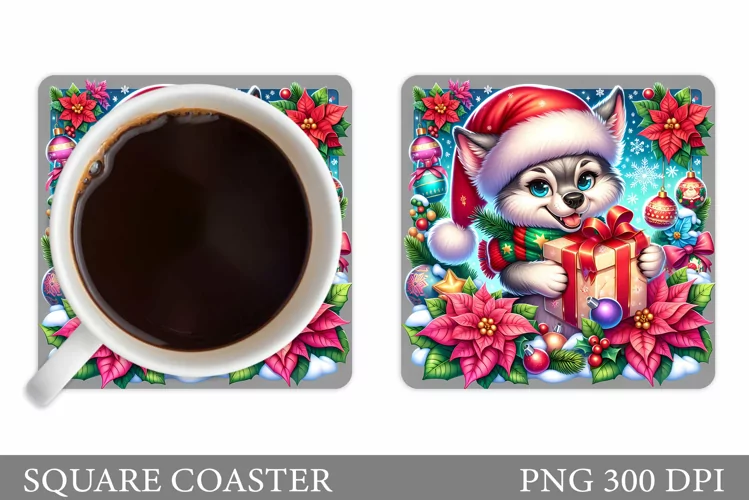 Wolf Coaster Design. Christmas Coaster Sublimation