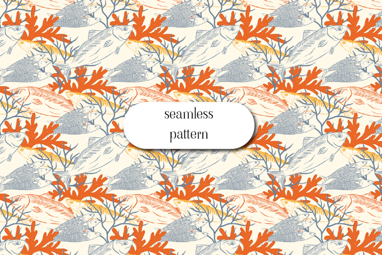 Coral Reef Fish Seamless Coastal Marine Pattern