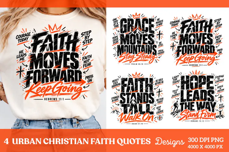 4 Urban Christian Faith Shirt PNG Designs, 4 Christian Grace