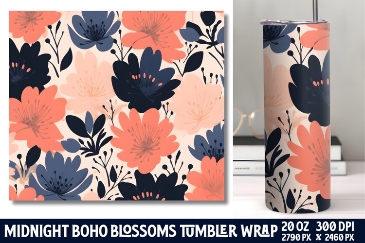 Midnight Flower Tumbler Wrap Sublimation example image 1