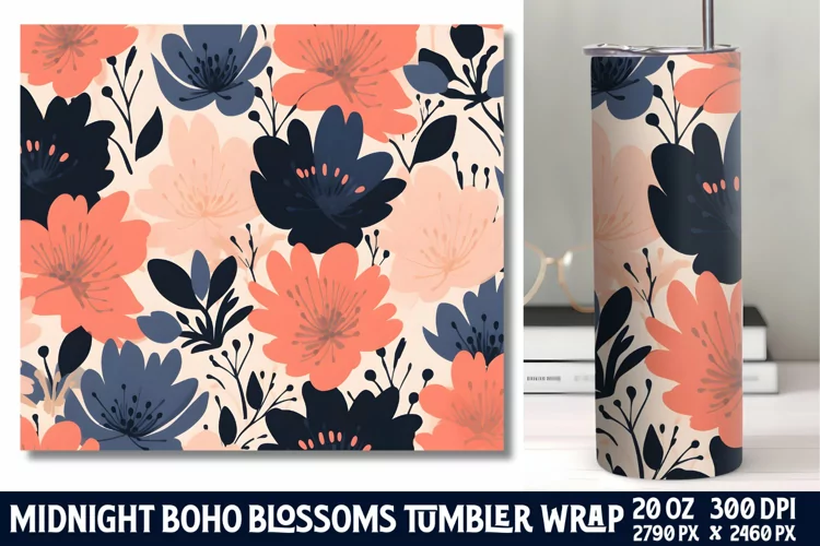 Midnight Flower Tumbler Wrap Sublimation