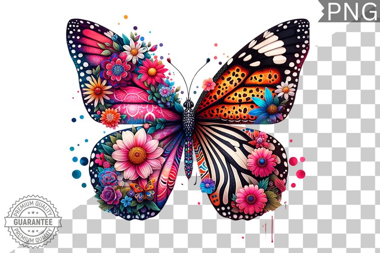 Vibrant Floral Butterfly Sublimation - Clipart PNG Design