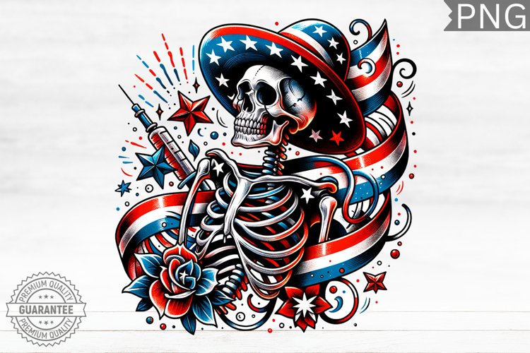 4th of July Skeleton - 4th Of July PNG Design