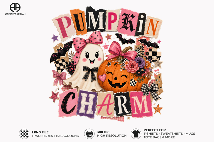 Pumpkin Charm Ghost PNG - Cute Fall Halloween T-Shirt Design
