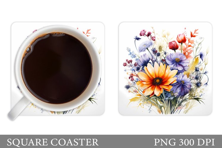 Flowers Coaster Sublimation. Wildflowers Coaster Design