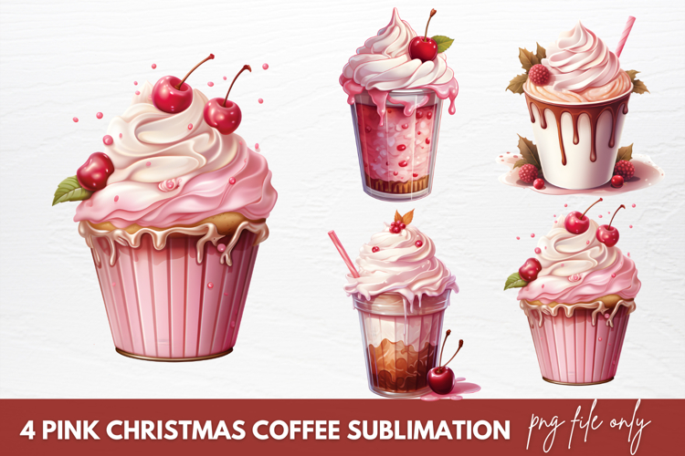 Pink Christmas Coffee Sublimation, Christmas Coffee Clipart